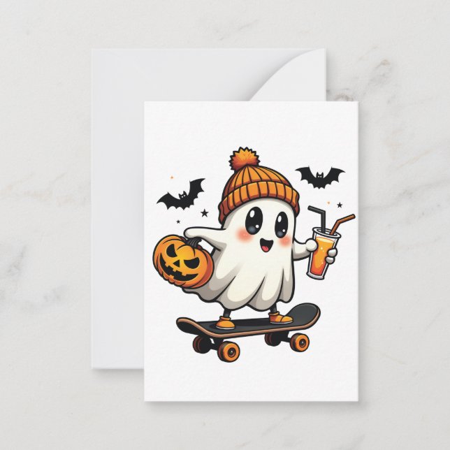 Tarjeta Pequeña Patinaje espeluznante de Halloween Pumpkin Spice F (Anverso)