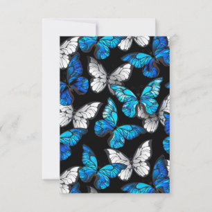 Tarjeta Pequeña Patrón continuo oscuro con mariposas azules Morpho