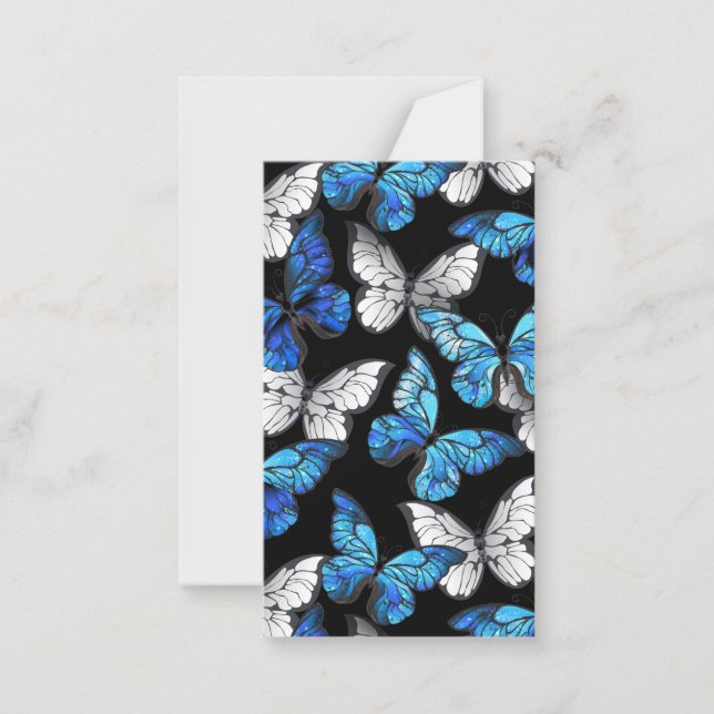 Tarjeta Pequeña Patrón continuo oscuro con mariposas azules Morpho (Anverso)