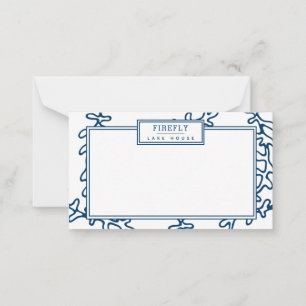 Tarjeta Pequeña Patrón de algas azul índigo personalizado y elegan