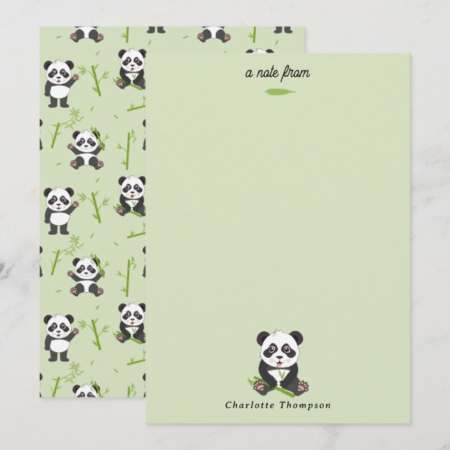 Tarjeta Pequeña Patrón de animales kawaii de oso panda y bambú lin (Anverso / Reverso)