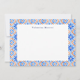 Tarjeta Pequeña Patrón de Baldosa Elegante Azul Mediterráneo Perso