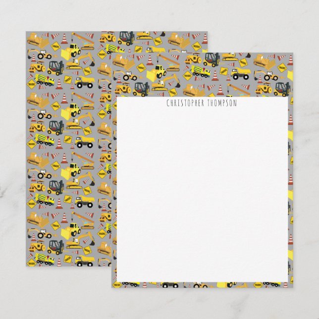 Tarjeta Pequeña Patrón de camiones de construcción para niños (Anverso / Reverso)