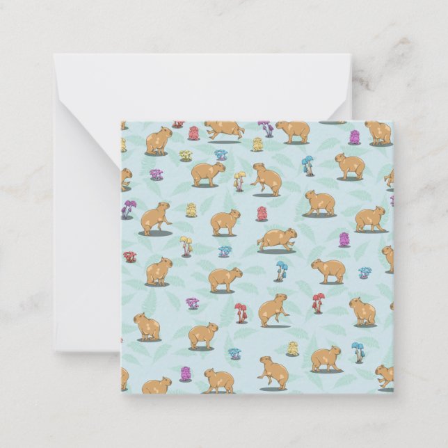 Tarjeta Pequeña Patrón de capibara y hongos (Anverso)