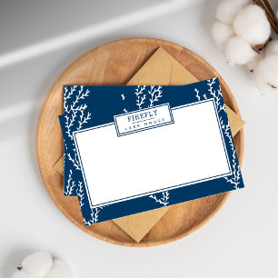 Tarjeta Pequeña Patrón de coral azul índigo personalizado y elegan