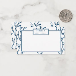 Tarjeta Pequeña Patrón de coral azul índigo personalizado y elegan