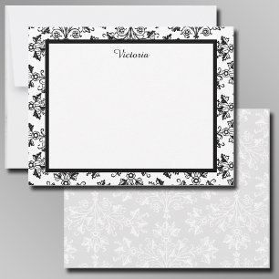 Tarjeta Pequeña Patrón de Damasco de época personalizado Blanco ne