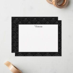 Tarjeta Pequeña Patrón de damasco vintage personalizado gris negro