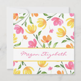 Tarjeta Pequeña Patrón de estores florales de color rosa Naranja a