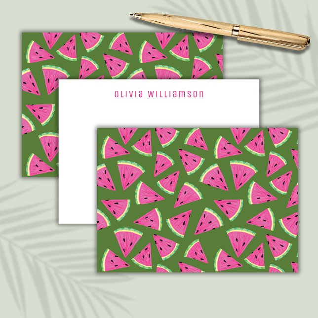 Tarjeta Pequeña Patrón de fruta de verano de sandía (Personalized watermelon notecards)