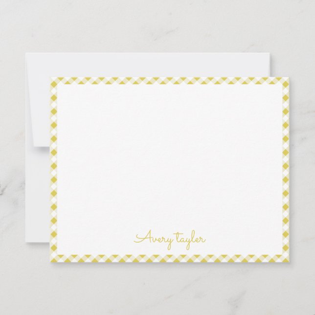 Tarjeta Pequeña Patrón de gingham amarillo personalizado Stationer (Anverso)