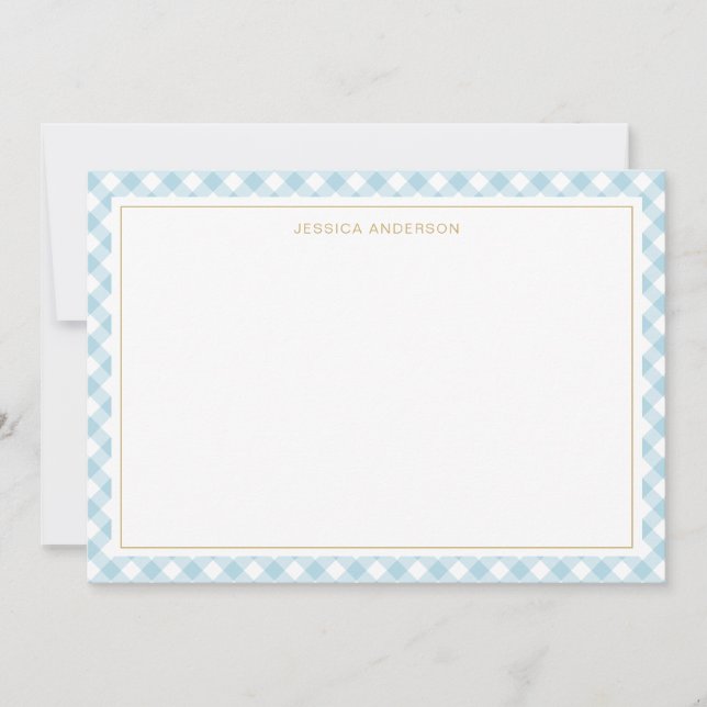 Tarjeta Pequeña Patrón de Gingham azul claro de la moda (Anverso)