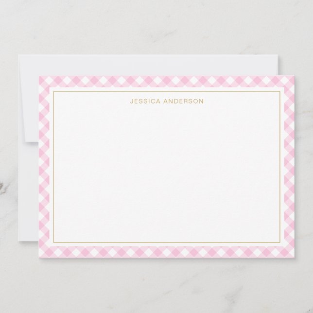 Tarjeta Pequeña Patrón de Gingham rosa moda (Anverso)