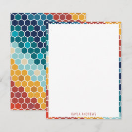 Tarjeta Pequeña Patrón de hexágono de mosaico retro-floral colorid