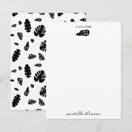 Tarjeta Pequeña Patrón de hojas tropicales de verano negras y blan