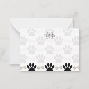 Tarjeta Pequeña Patrón de Huellas y Huesos Monograma Personalizado