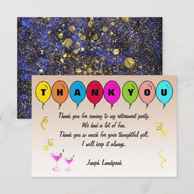 Tarjeta Pequeña Patrón de humo azul y retiro de globos gracias (Anverso / Reverso)