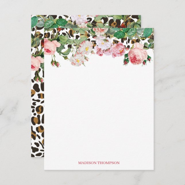 Tarjeta Pequeña Patrón de impresión de animales leopardo Floral vi (Anverso / Reverso)