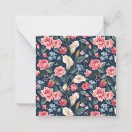 Tarjeta Pequeña Patrón de jardín floral azul marino romántico