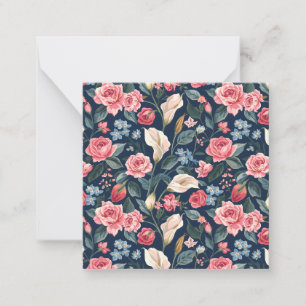 Tarjeta Pequeña Patrón de jardín floral azul marino romántico