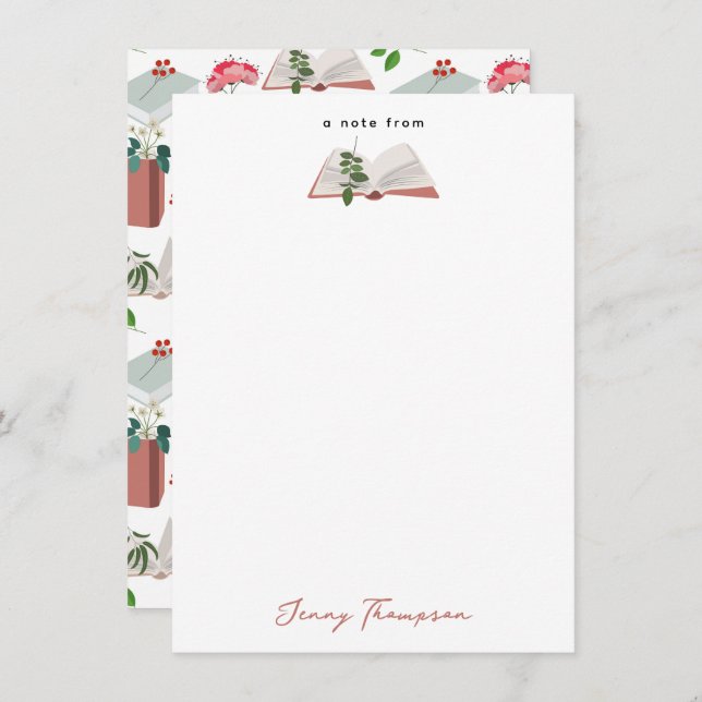 Tarjeta Pequeña Patrón de lectura de libros y biblioteca botánicos (Anverso / Reverso)