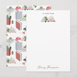 Tarjeta Pequeña Patrón de lectura de libros y biblioteca botánicos