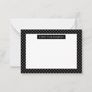 Tarjeta Pequeña Patrón de lunares blancos sobre negro con texto pe