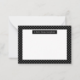 Tarjeta Pequeña Patrón de lunares blancos sobre negro con texto pe
