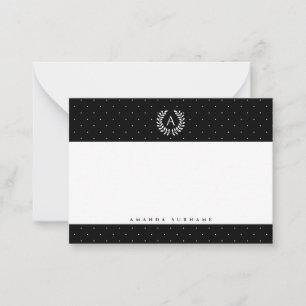 Tarjeta Pequeña Patrón de lunares con monograma de laurel blanco s