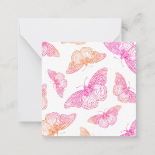 Tarjeta Pequeña Patrón de mariposa Naranja rosa