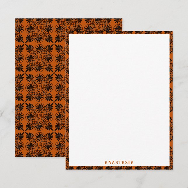 Tarjeta Pequeña Patrón de Meander Griego de Terracota Negra (Anverso / Reverso)