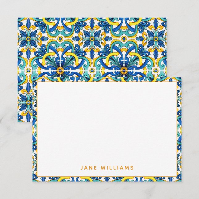 Tarjeta Pequeña Patrón de mosaico mediterráneo personalizado (Anverso / Reverso)