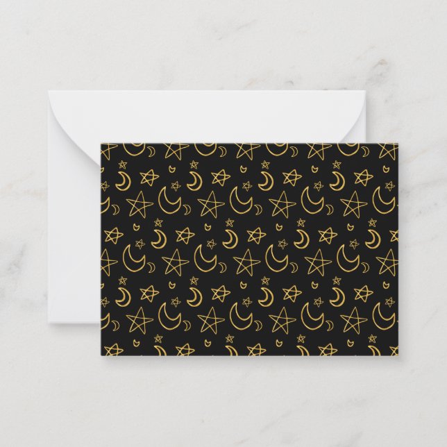 Tarjeta Pequeña Patrón de oro de lunas y estrellas (Anverso)