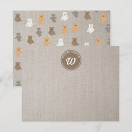 Tarjeta Pequeña Patrón de oso lindo con monograma inicial