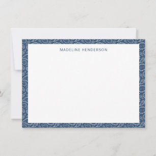 Tarjeta Pequeña Patrón de paisley marina Monograma azul oceánico