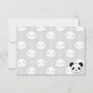 Tarjeta Pequeña Patrón de panda Kawaii Bambú en negro blanco verde
