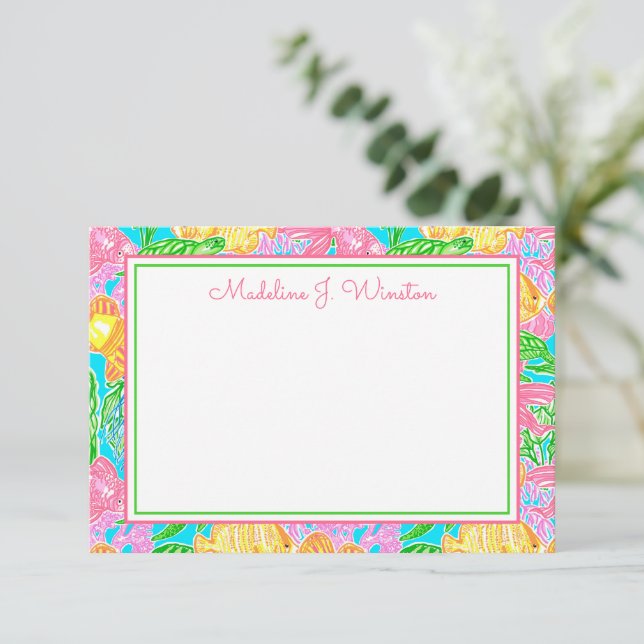 Tarjeta Pequeña Patrón de peces tropicales coloridos (Anverso de pie)