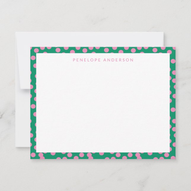 Tarjeta Pequeña Patrón de puntos rosados y verdes personalizados (Anverso)