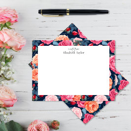 Tarjeta Pequeña Patrón de Rosas de Naranja rosado rojo