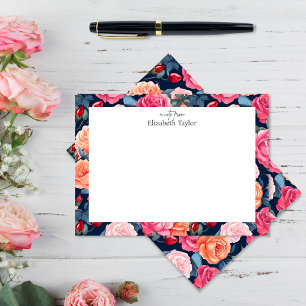 Tarjeta Pequeña Patrón de Rosas de Naranja rosado rojo