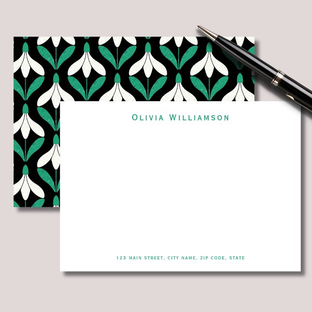 Tarjeta Pequeña Patrón de Snowdrop moderno de Retro Scandi Mid Cen (Modern Snowdrop personalized notecards. Scandi, Mid Century Modern inspired designs.)
