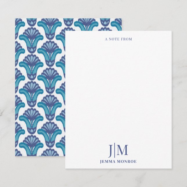Tarjeta Pequeña Patrón étnico moderno Monograma Ikat Floral (Anverso / Reverso)