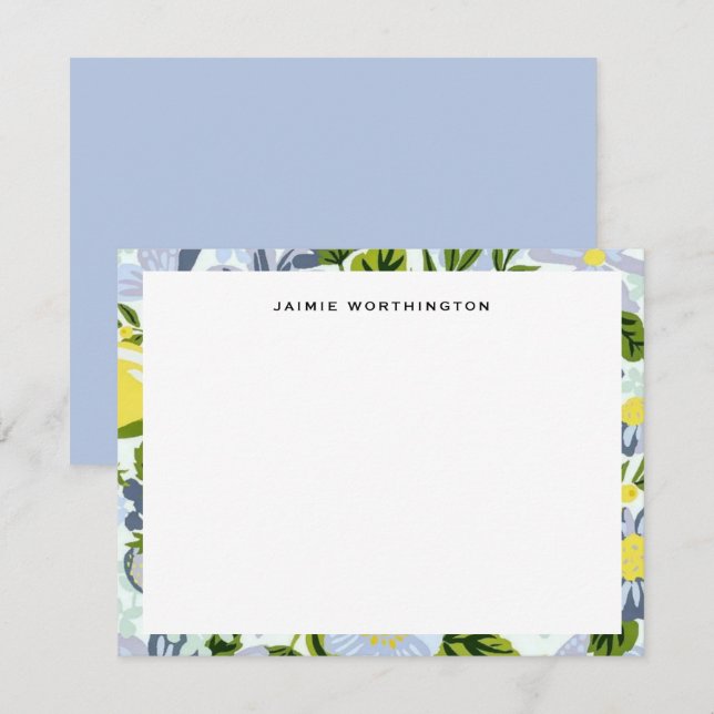 Tarjeta Pequeña Patrón floral azul bonito y amarillo giratorio (Anverso / Reverso)