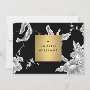 Tarjeta Pequeña Patrón floral blanco y negro vintage Notecard