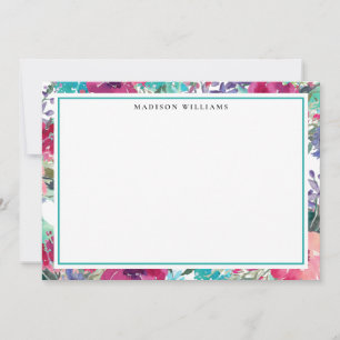 Tarjeta Pequeña Patrón floral de color de agua colorido con nombre