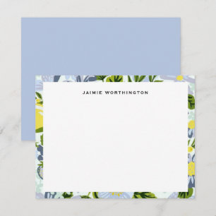 Tarjeta Pequeña Patrón floral femenino azul y amarillo bonito