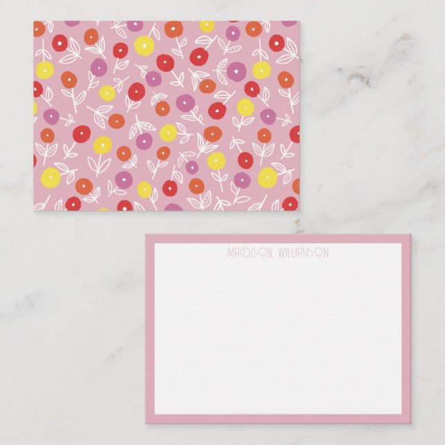 Tarjeta Pequeña Patrón floral moderno rosa de Boho personalizado (Anverso / Reverso)