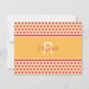 Tarjeta Pequeña Patrón geométrico de monograma divertido amarillo 