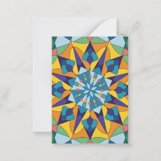 Tarjeta Pequeña Patrón geométrico fractal azul y amarillo