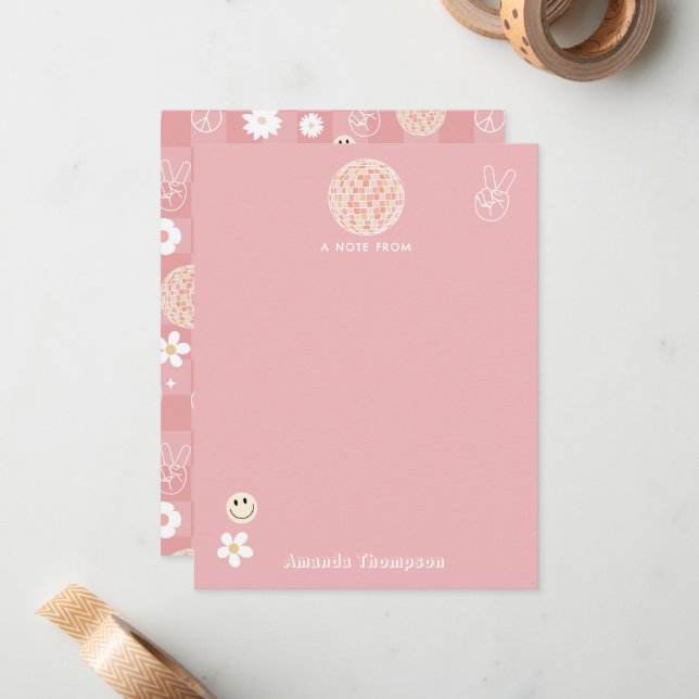 Tarjeta Pequeña Patrón hippie retro rosado Groovy controlado (Anverso/Reverso In Situ)